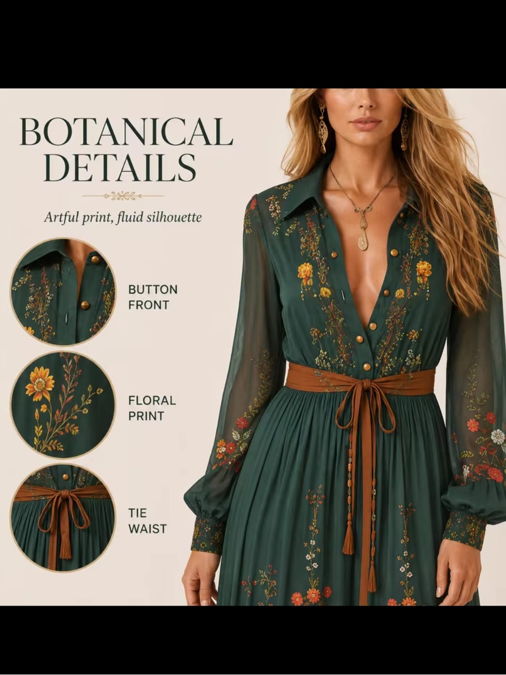 Bohemian Floral Maxi Dress - Teal Green - Picture 3 of 7